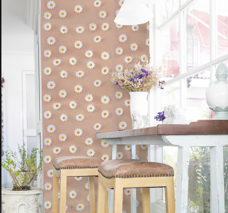 Modern Daisy Pattern Flower Wallpaper - TenStickers