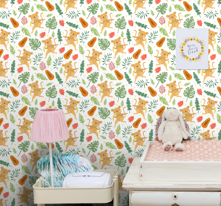 Monkey jungle motif cute animal wallpaper - TenStickers