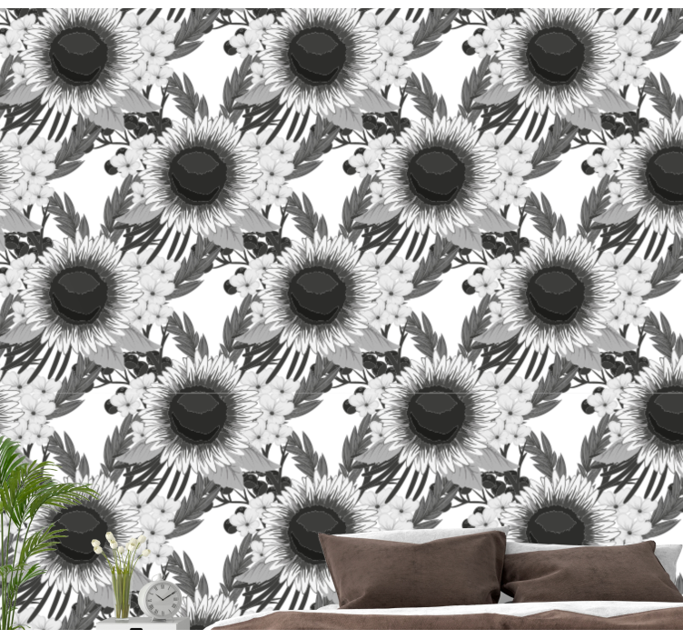 Monochromatic Sunflowers flowers wallpaper - TenStickers