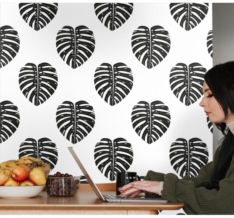 Monstera Leaf Pattern leaves wallpaper - TenStickers