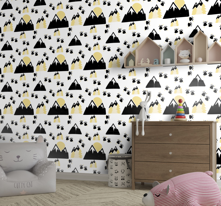 Mountains and Dog Tracks wallpaper for the nursery - TenStickers