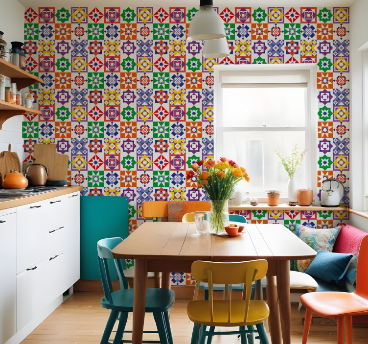 Multicolor design tiles wallpaper - TenStickers