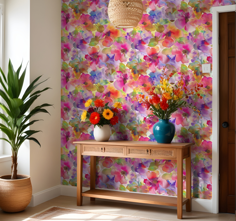 Multicolor flowers design entrance wallpaper - TenStickers