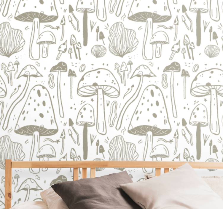 Mushroom Illustrations art deco wallpaper - TenStickers