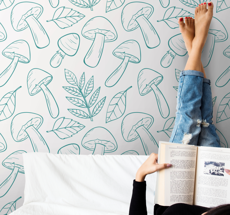 Mushroom Outlines cute animal wallpaper - TenStickers