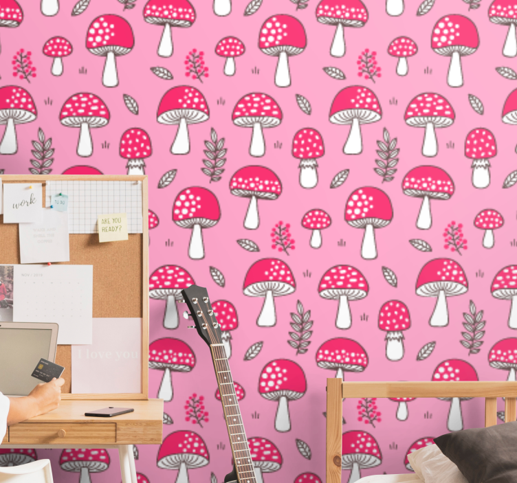 Mushroom Patterns art deco wallpaper - TenStickers