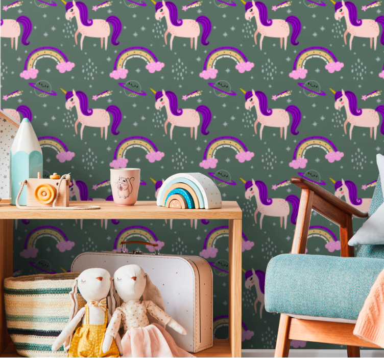 Mythical Creatures and Colorful Arches cute animal wallpaper - TenStickers