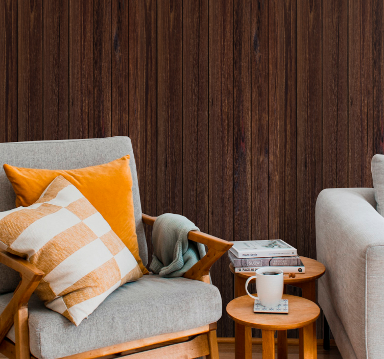 Natural dark brown wood feature wallpaper - TenStickers
