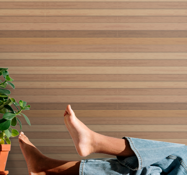 Natural vertical strips wood feature wallpaper - TenStickers