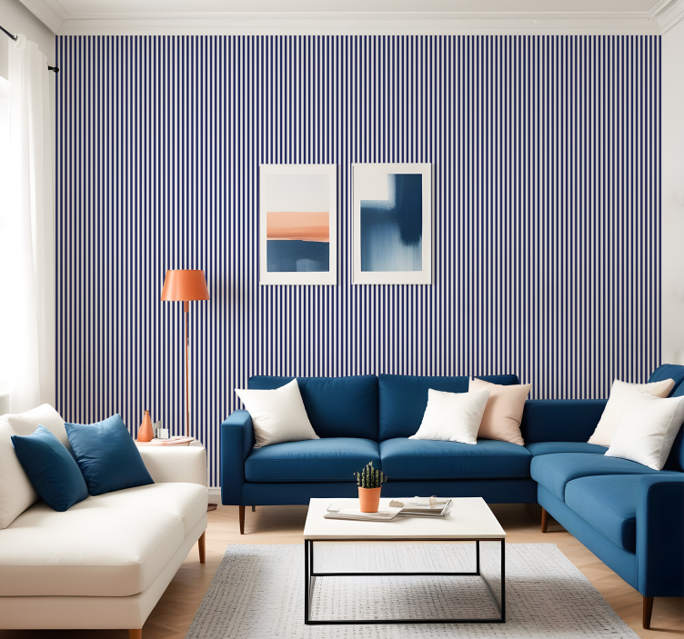 Navy blue colour vertical striped wallpaper - TenStickers