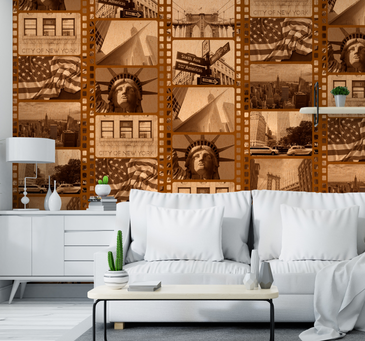 New York Sepia Film Scenery Wallpaper - TenStickers