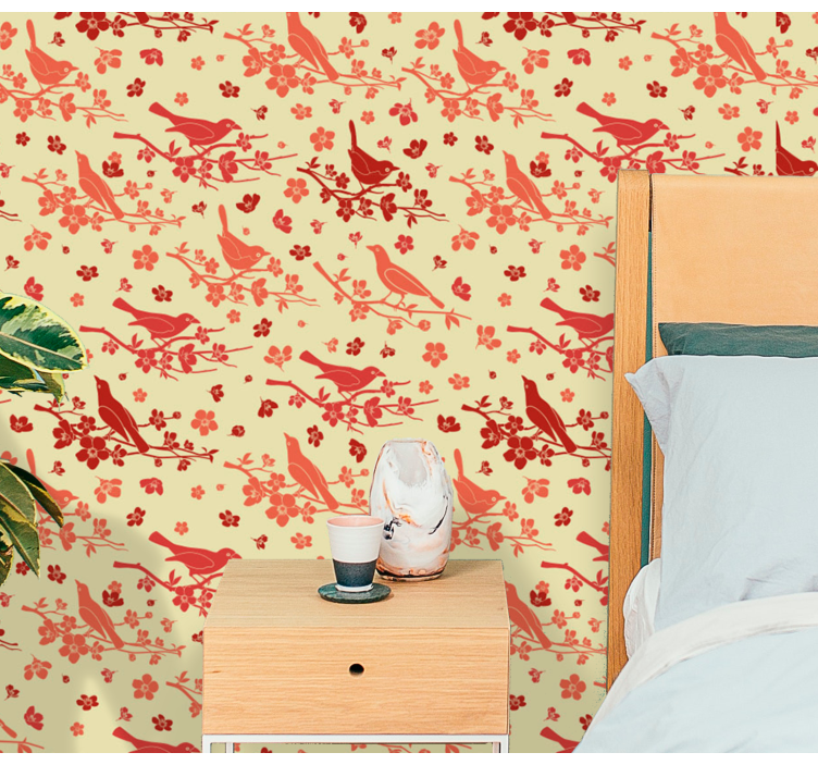 Ornamental Aviary wallpaper flowery - TenStickers