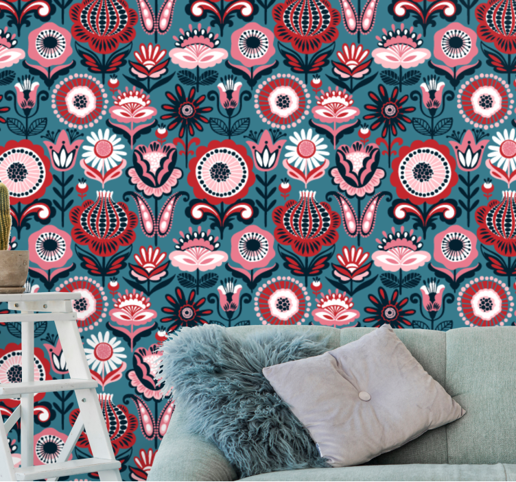 Ornamental Blooms wallpaper flowery - TenStickers