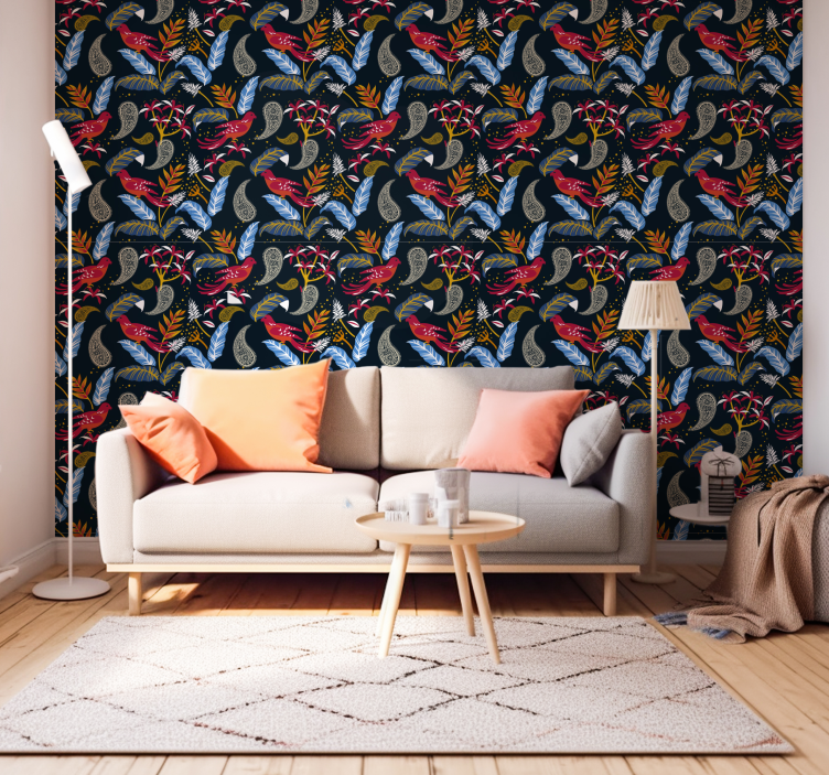 Ornate Bird Motif art deco wallpaper - TenStickers