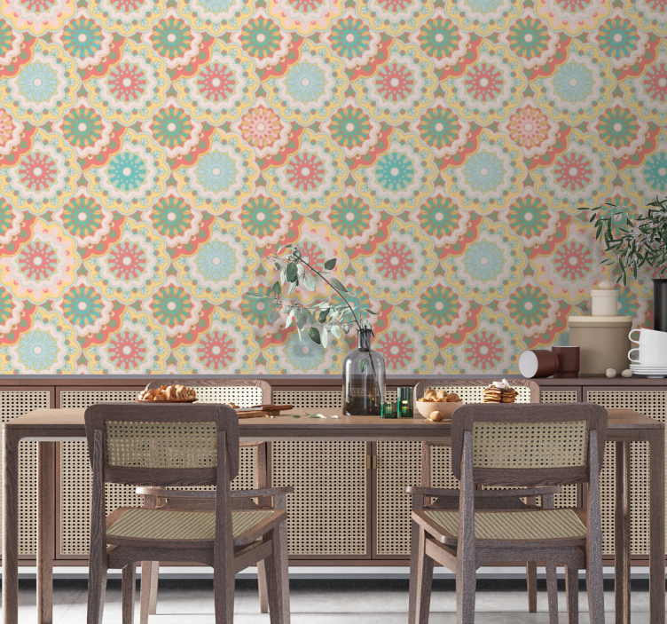 Ornate circular design wallpaper flowery - TenStickers