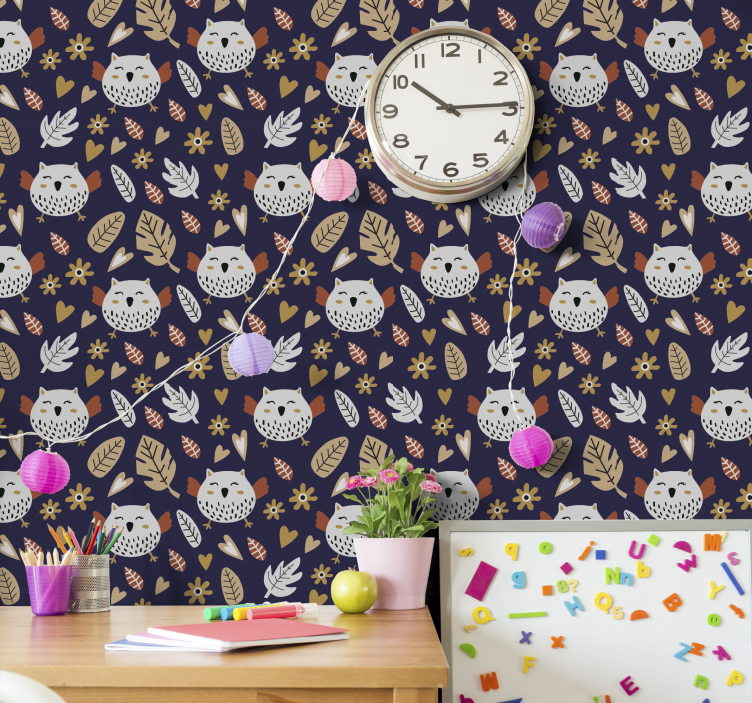 Owl Nature Pattern birds wallpaper - TenStickers