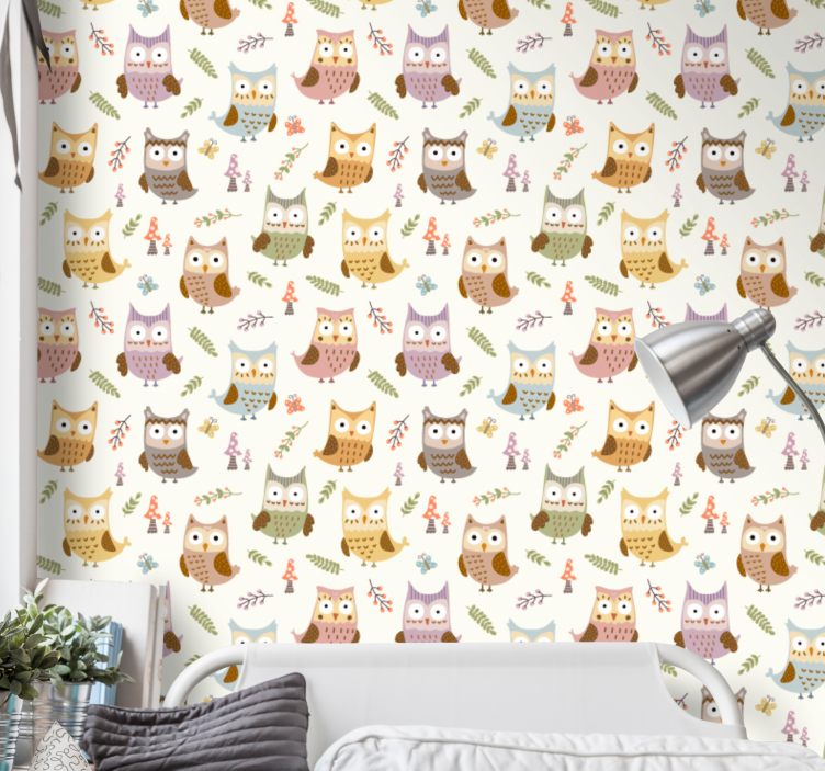 Owl Pattern cute animal wallpaper - TenStickers