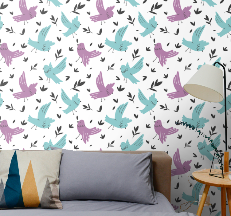 Pastel Bird Pattern cute animal wallpaper - TenStickers