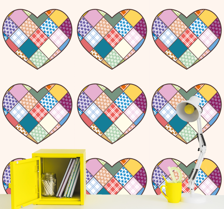 Patchwork Heart Design wallpaper flowery - TenStickers
