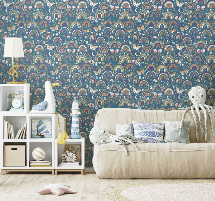 Pattern with boho rainbow children wallpaper - TenStickers