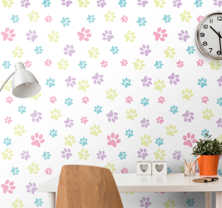 Paw Pattern Play wallpaper of a dog - TenStickers