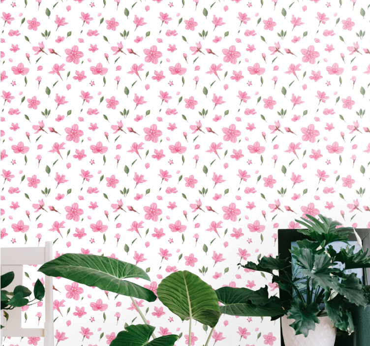 Pink Blossom Pattern flowers wallpaper - TenStickers