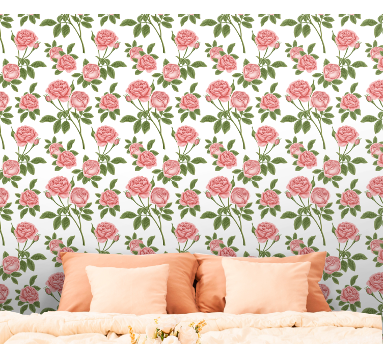 Pink Rose Floral flowers wallpaper - TenStickers