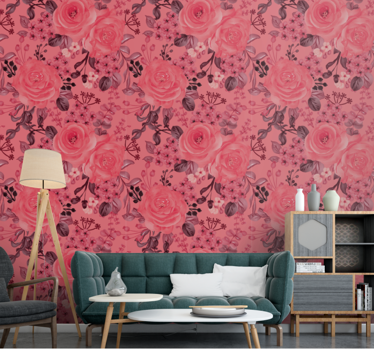 Pink Rose Flourish flowers wallpaper - TenStickers