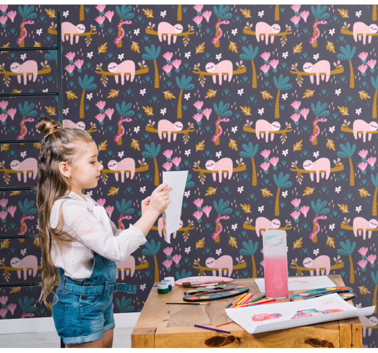 Pink Sloths animal wallpaper - TenStickers