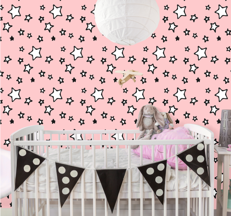 Pink stars design wallpaper for the nursery - TenStickers