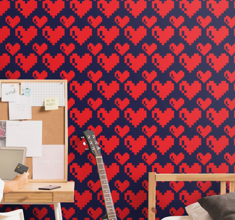 Pixelated Hearts wallpaper dots - TenStickers