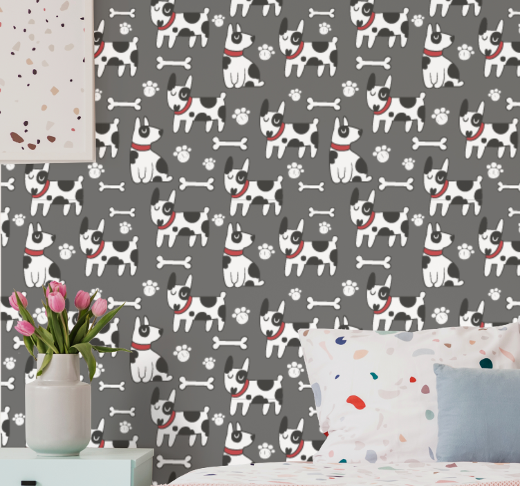 Playful Canine Illustration wallpaper of a dog - TenStickers