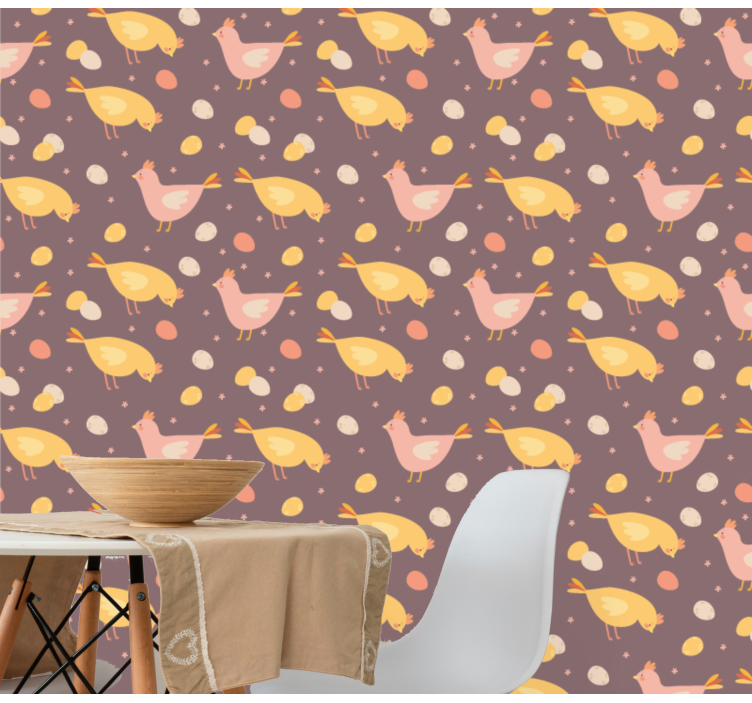 Playful Chickens Pattern cute animal wallpaper - TenStickers