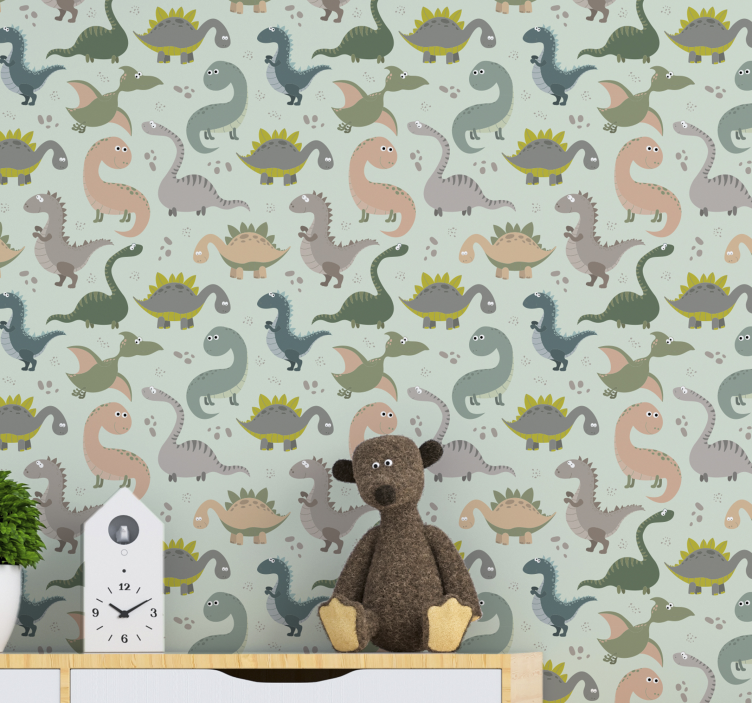 Playful Dinosaur Illustrations dino wallpaper - TenStickers
