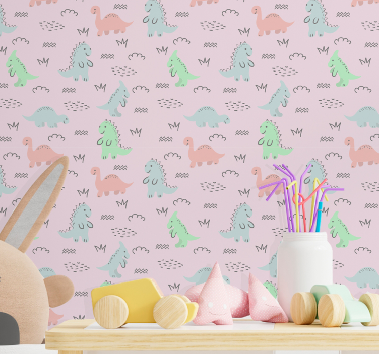Playful Dinosaur Motifs dino wallpaper - TenStickers