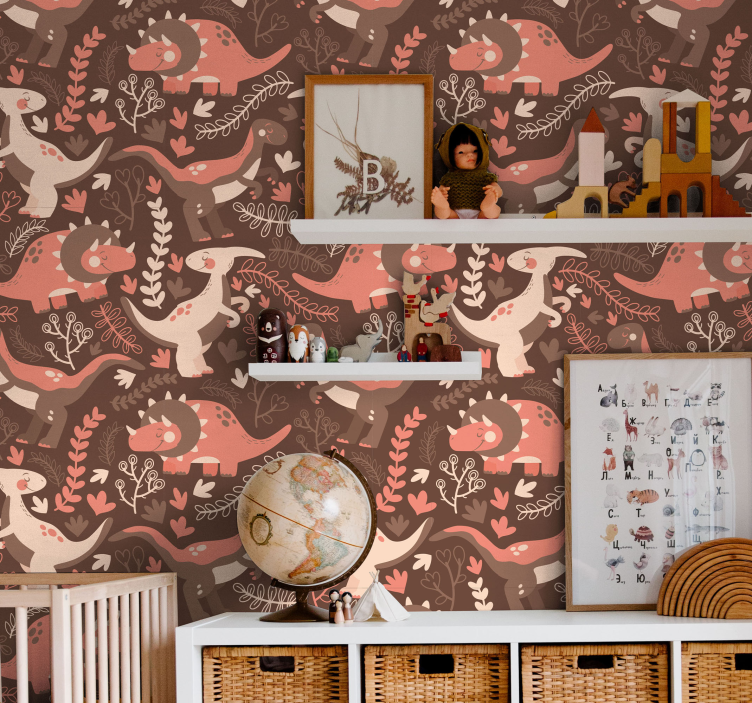 Playful Dinosaur Pattern dino wallpaper - TenStickers