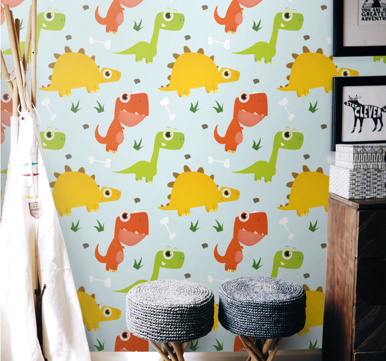Playful Dinosaur Patterns dino wallpaper - TenStickers