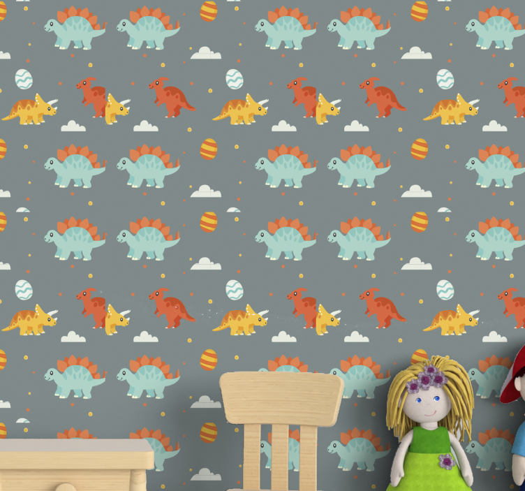 Playful Dinosaur Scene dino wallpaper - TenStickers