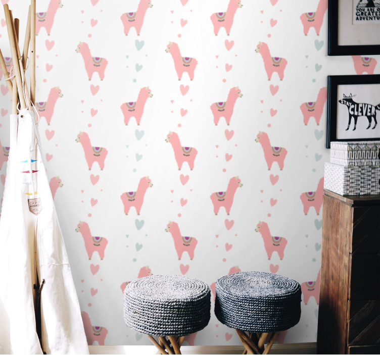 Playful Llama Motif cute animal wallpaper - TenStickers