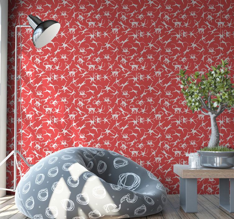 Red monkeys pattern cute animal wallpaper - TenStickers