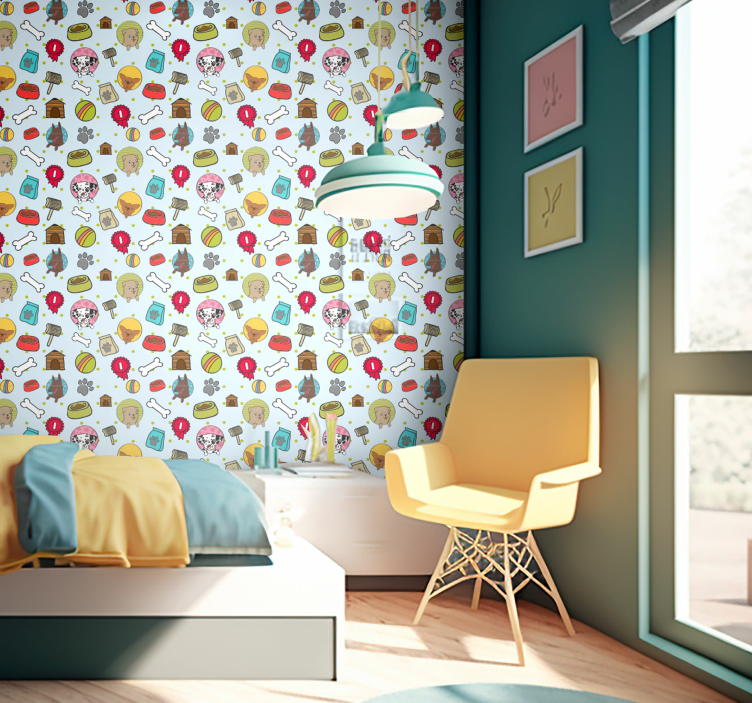 Playful Pup Motifs wallpaper of a dog - TenStickers