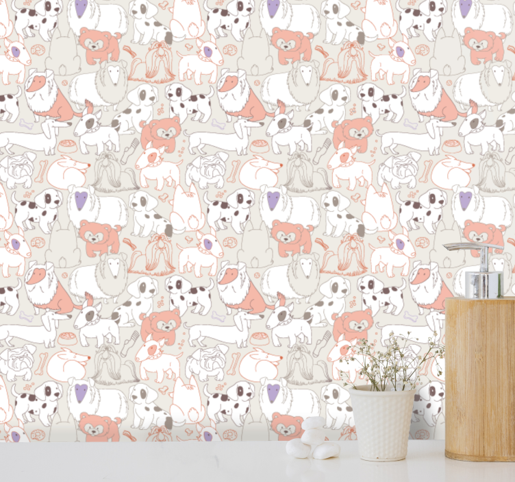 Playful Puppies Mural cute animal wallpaper - TenStickers