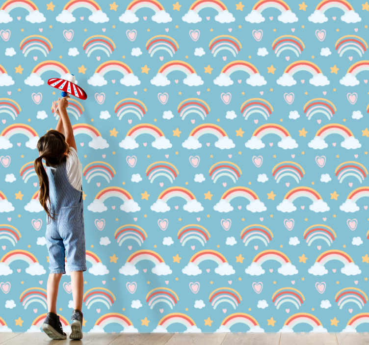 Playful Rainbow Clouds wallpaper for the nursery - TenStickers