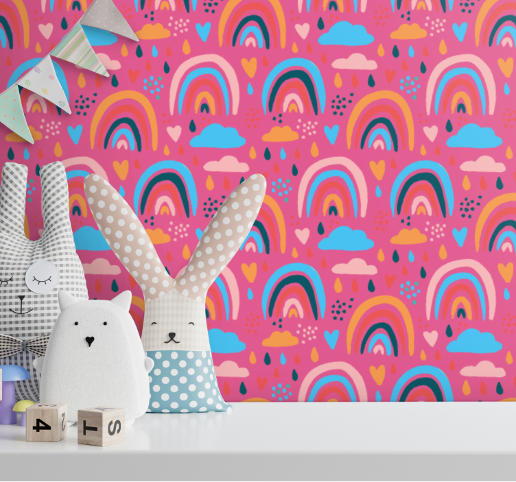 Playful Rainbow Patterns wallpaper childrens room - TenStickers