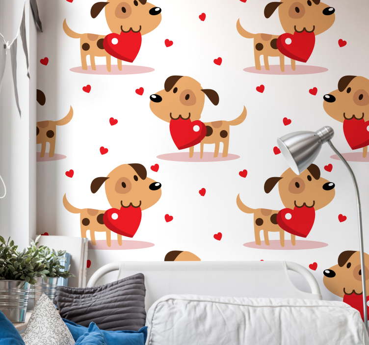 Puppy Love wallpaper of a dog - TenStickers
