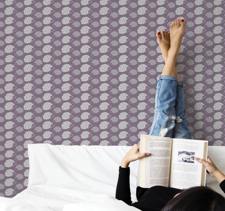 Purple hedgehog pattern cute animal wallpaper - TenStickers