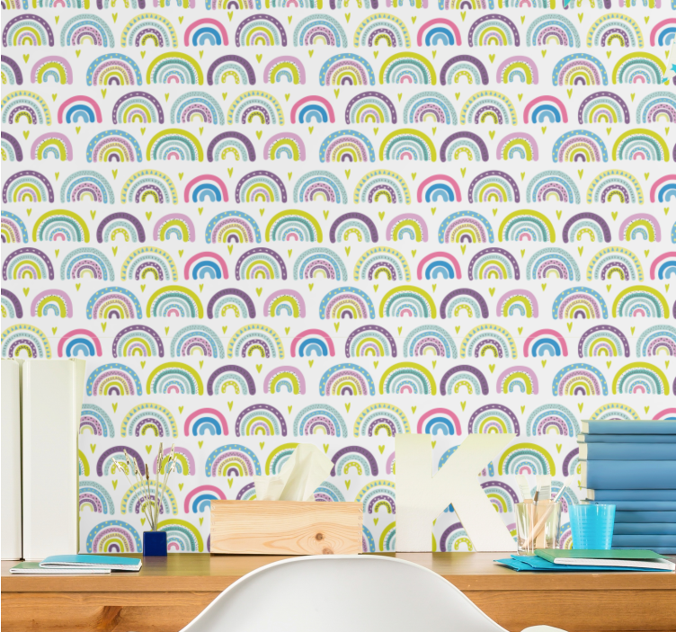 Colored rainbow pattern wallpaper childrens room - TenStickers