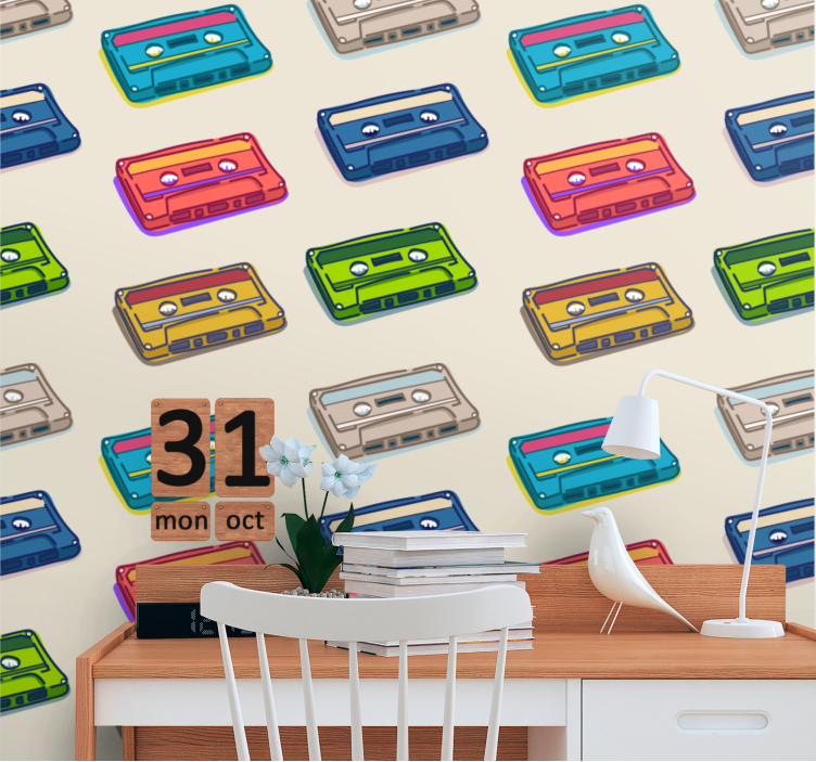 Retro Cassette Tapes art deco wallpaper - TenStickers