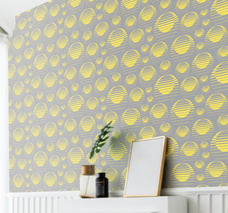 Retro Sun draw grey yellow Abstract wallpaper - TenStickers