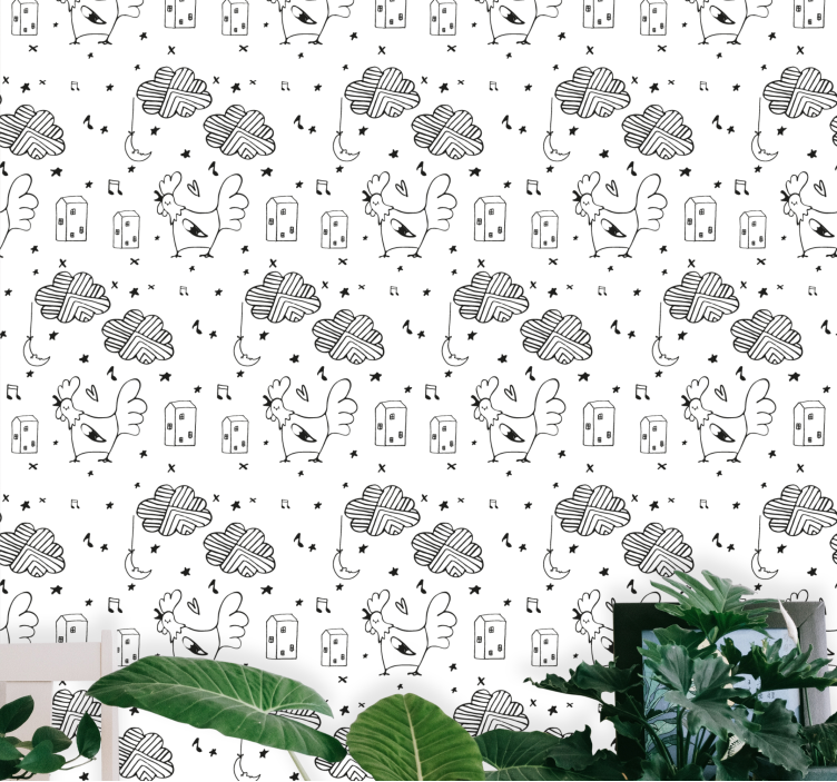 Rooster Cartoon Pattern cute animal wallpaper - TenStickers